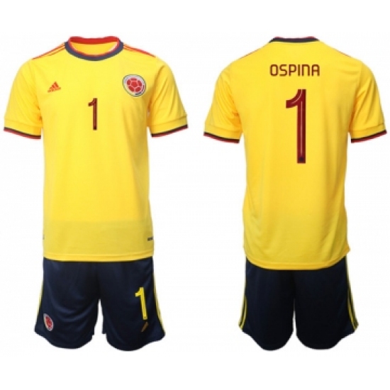 Men's Colombia 1 Ospina Yellow Home Soccer Jersey Suit