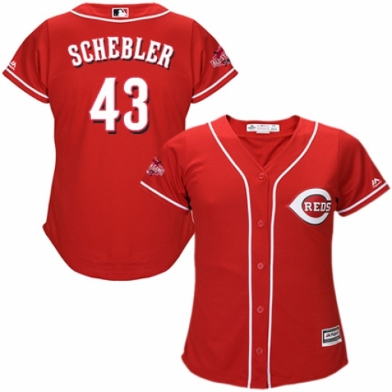 Women's Majestic Cincinnati Reds 43 Scott Schebler Replica Red Alternate Cool Base MLB Jersey