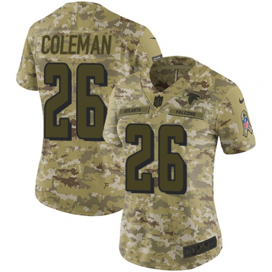 Women's Nike Atlanta Falcons 26 Tevin Coleman Limited Camo 2018 Salute to Service NFL Jersey