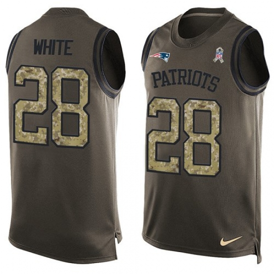 Men's Nike New England Patriots 28 James White Limited Green Salute to Service Tank Top NFL Jersey