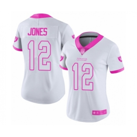 Women's Oakland Raiders 12 Zay Jones Limited White Pink Rush Fashion Football Jersey