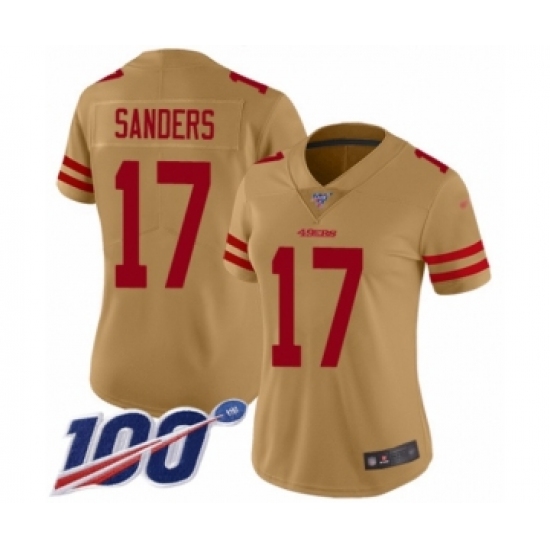 Women's San Francisco 49ers 17 Emmanuel Sanders Limited Gold Inverted Legend 100th Season Football Jersey