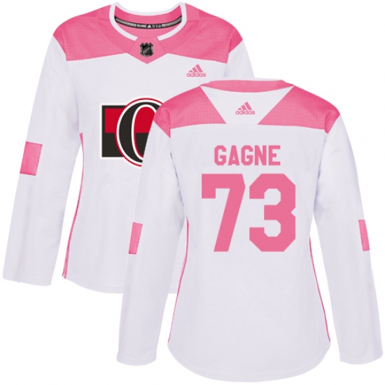Women's Adidas Ottawa Senators 73 Gabriel Gagne Authentic White Pink Fashion NHL Jersey