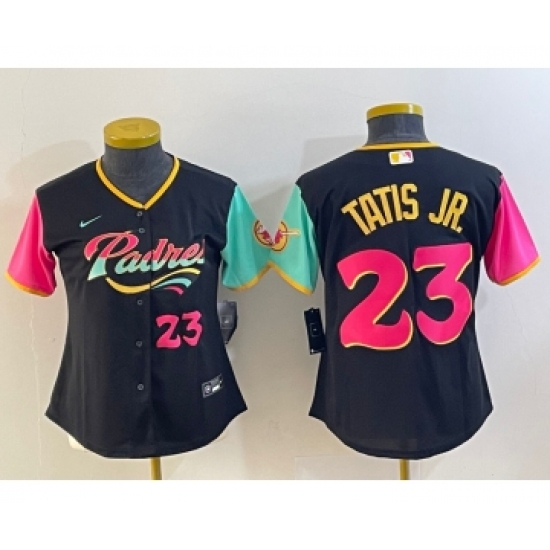 Women's San Diego Padres 23 Fernando Tatis Jr Black Number 2022 City Connect Cool Base Stitched Jersey