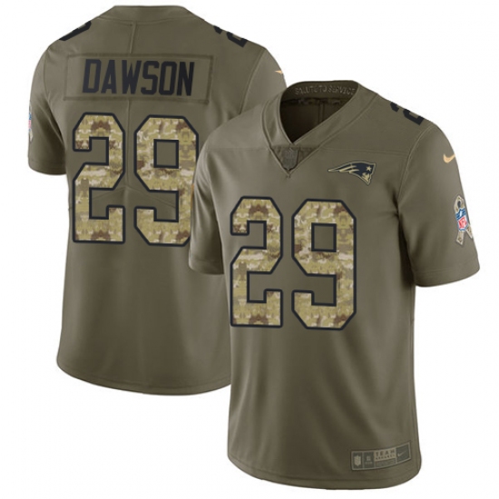 Youth Nike New England Patriots 29 Duke Dawson Limited Olive Camo 2017 Salute to Service NFL Jersey