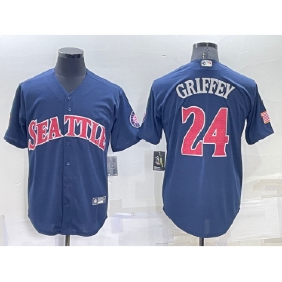 Men's Seattle Mariners 24 Ken Griffey Navy Blue Fashion Stars Stripes Cool Base Independence Day Jersey