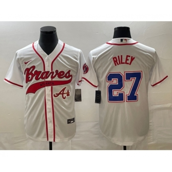 Men's Atlanta Braves 27 Austin Riley White Cool Base Stitched Baseball Jersey1