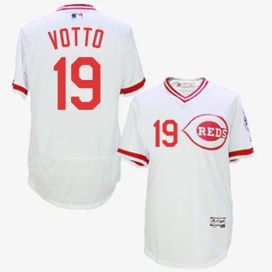 Men's Majestic Cincinnati Reds 19 Joey Votto White Flexbase Authentic Collection Cooperstown MLB Jersey