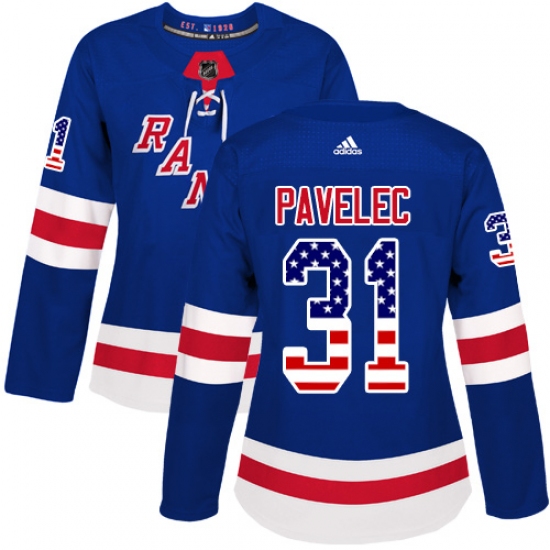 Women's Adidas New York Rangers 31 Ondrej Pavelec Authentic Royal Blue USA Flag Fashion NHL Jersey