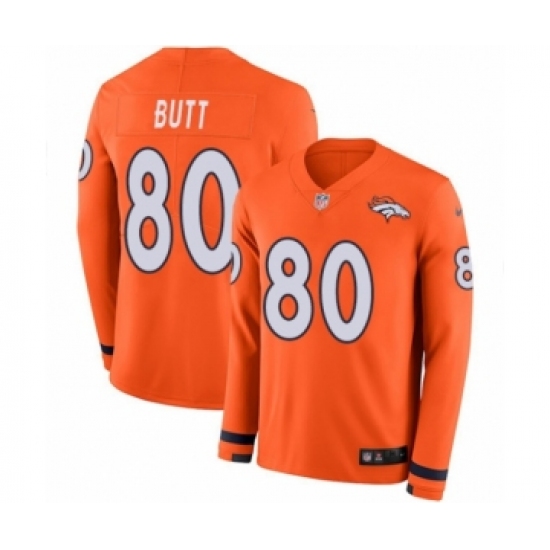 Youth Nike Denver Broncos 80 Jake Butt Limited Orange Therma Long Sleeve NFL Jersey