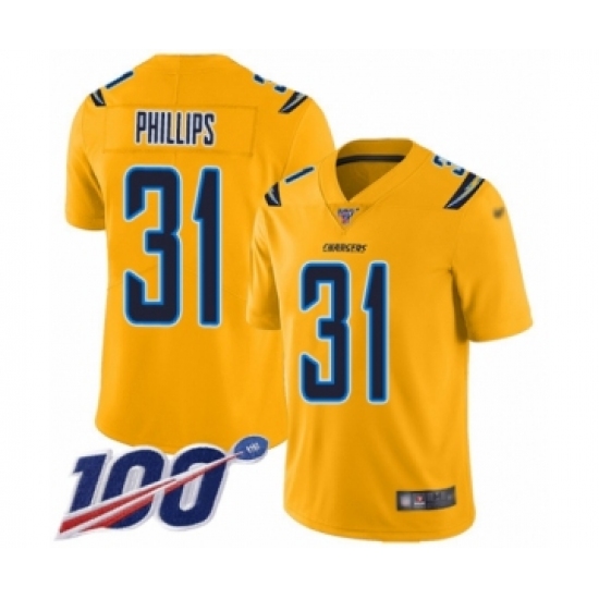 Men's Los Angeles Chargers 31 Adrian Phillips Limited Gold Inverted Legend 100th Season Football Jersey