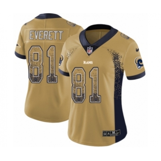 Women's Nike Los Angeles Rams 81 Gerald Everett Limited Gold Rush Drift Fashion NFL Jersey