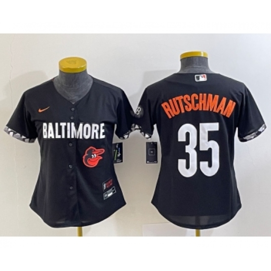 Women's Baltimore Orioles 35 Adley Rutschman Black 2023 City Connect Cool Base Stitched Jersey 1