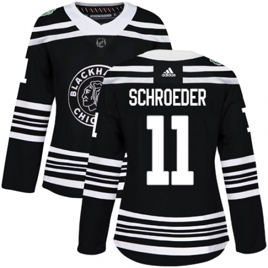 Women's Adidas Chicago Blackhawks 11 Jordan Schroeder Authentic Black 2019 Winter Classic NHL Jersey