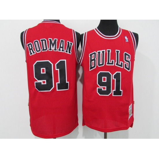Men's Chicago Bulls 91 Dennis Rodman Authentic Red Alternate Jersey