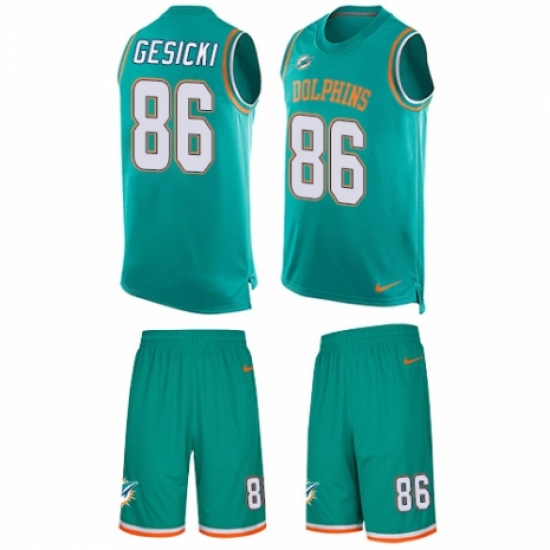 Men's Nike Miami Dolphins 86 Mike Gesicki Limited Aqua Green Tank Top Suit NFL Jersey