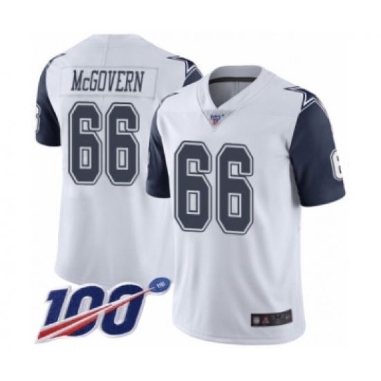 Men's Dallas Cowboys 66 Connor McGovern Limited White Rush Vapor Untouchable 100th Season Football Jersey