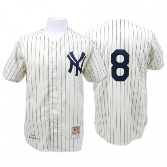 Men's Mitchell and Ness 1951 New York Yankees 8 Yogi Berra Authentic Cream Throwback MLB Jersey