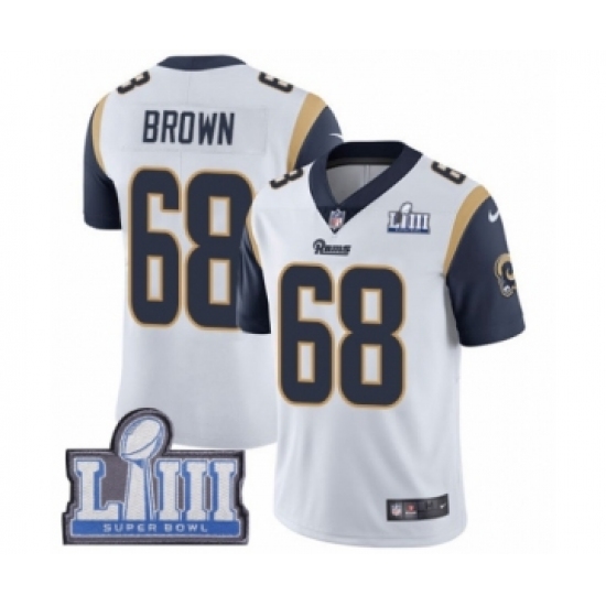 Men's Nike Los Angeles Rams 68 Jamon Brown White Vapor Untouchable Limited Player Super Bowl LIII Bound NFL Jersey