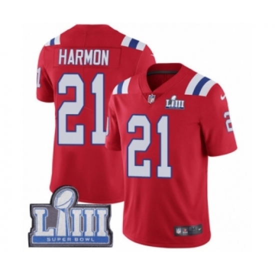 Men's Nike New England Patriots 21 Duron Harmon Red Alternate Vapor Untouchable Limited Player Super Bowl LIII Bound NFL Jersey