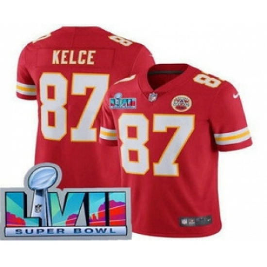 Youth Kansas City Chiefs 87 Travis Kelce Limited Red Super Bowl LVII Vapor Jersey