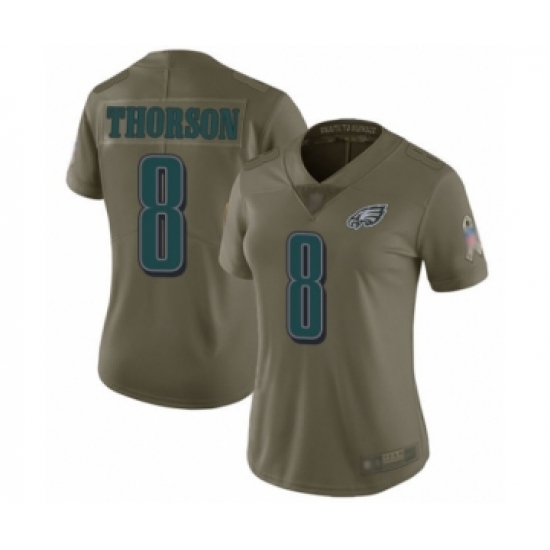 Women's Philadelphia Eagles 8 Clayton Thorson Limited Olive 2017 Salute to Service Football Jersey