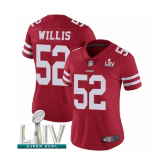 Women's San Francisco 49ers 52 Patrick Willis Red Team Color Vapor Untouchable Limited Player Super Bowl LIV Bound Football Jersey