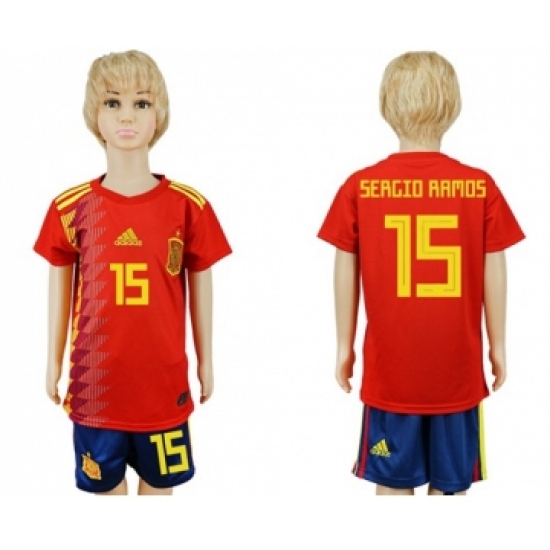 Spain 15 Sergio Raoms Red Home Kid Soccer Country Jersey