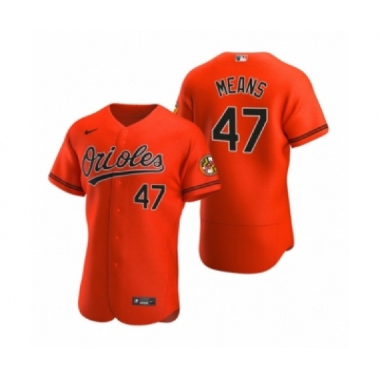 Men's Baltimore Orioles 47 John Means Nike Orange Authentic 2020 Alternate Jersey