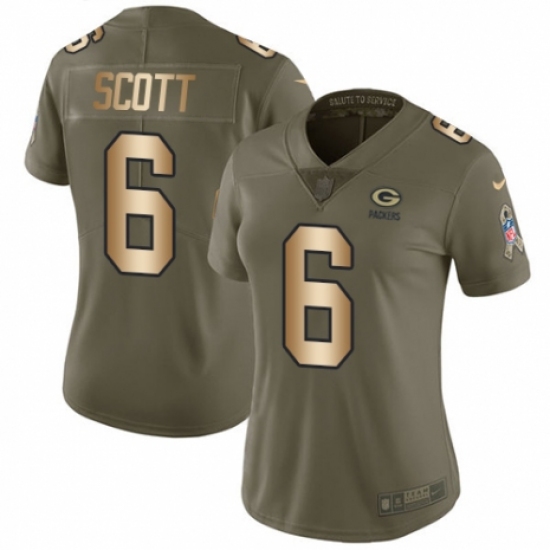 Women's Nike Green Bay Packers 6 JK Scott Limited Olive/Gold 2017 Salute to Service NFL Jersey