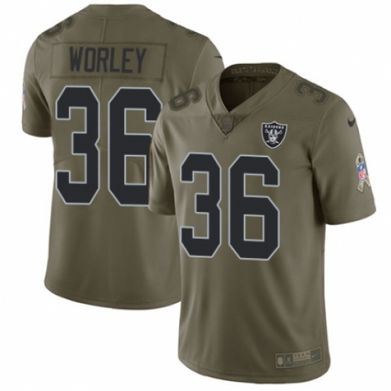 Men's Nike Oakland Raiders 36 Daryl Worley Limited Olive 2017 Salute to Service NFL Jersey