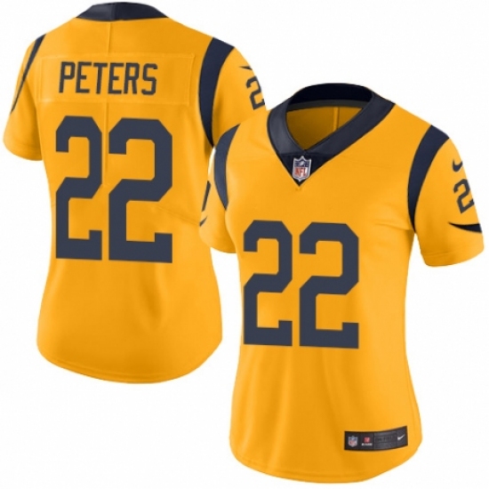Women's Nike Los Angeles Rams 22 Marcus Peters Limited Gold Rush Vapor Untouchable NFL Jersey