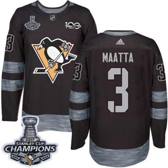 Men's Adidas Pittsburgh Penguins 3 Olli Maatta Premier Black 1917-2017 100th Anniversary 2017 Stanley Cup Champions NHL Jersey