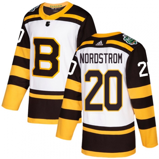 Youth Adidas Boston Bruins 20 Joakim Nordstrom Authentic White 2019 Winter Classic NHL Jersey