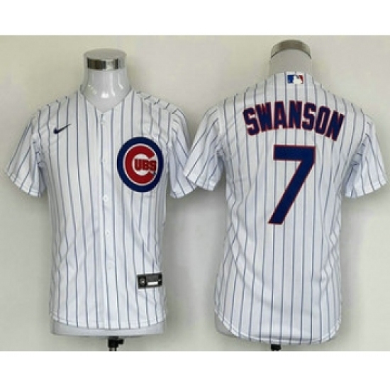 Youth Chicago Cubs 7 Dansby Swanson White Stitched MLB Cool Base Nike Jersey
