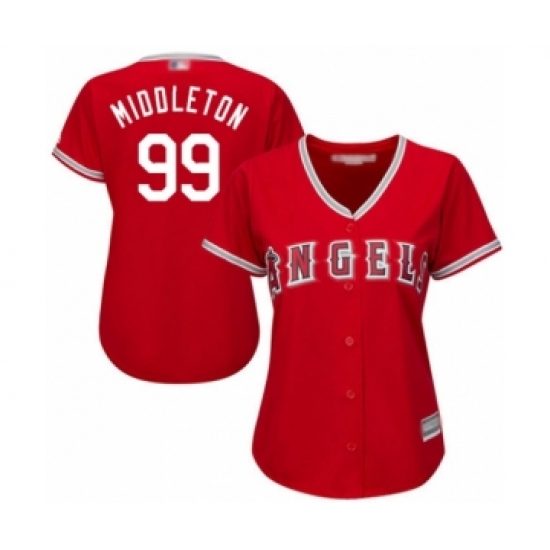 Women's Los Angeles Angels of Anaheim 99 Keynan Middleton Authentic Red Alternate Cool Base Baseball Player Jersey