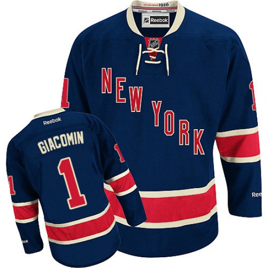 Men's Reebok New York Rangers 1 Eddie Giacomin Authentic Navy Blue Third NHL Jersey