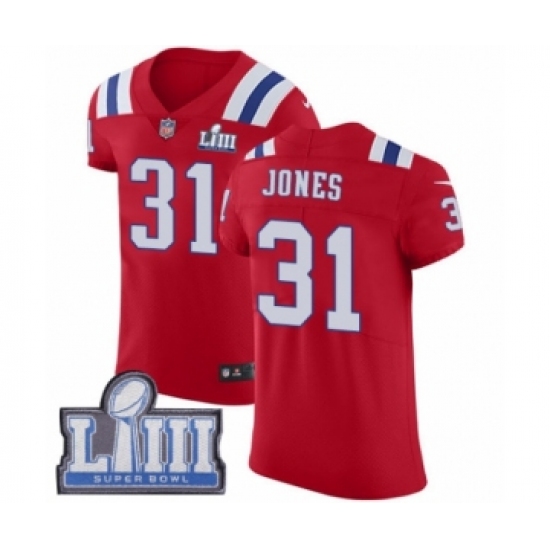 Men's Nike New England Patriots 31 Jonathan Jones Red Alternate Vapor Untouchable Elite Player Super Bowl LIII Bound NFL Jersey