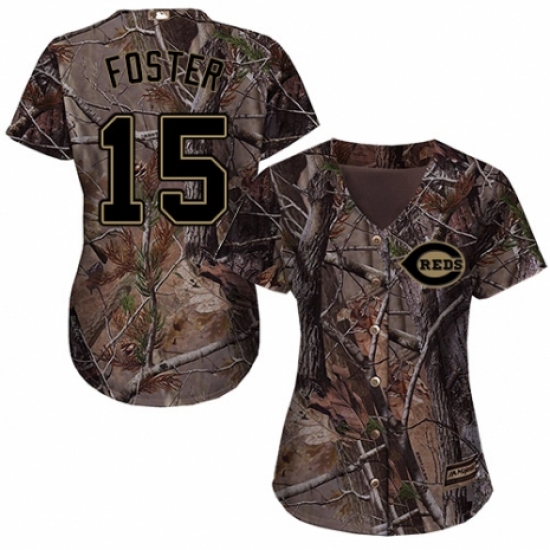 Women's Majestic Cincinnati Reds 15 George Foster Authentic Camo Realtree Collection Flex Base MLB Jersey