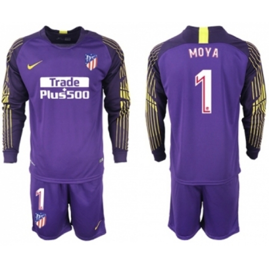 Atletico Madrid 1 Moya Purple Goalkeeper Long Sleeves Soccer Club Jersey