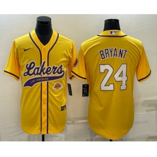 Men's Los Angeles Lakers 24 Kobe Bryant Yellow With Cool Base Stitched Baseball Jerseys