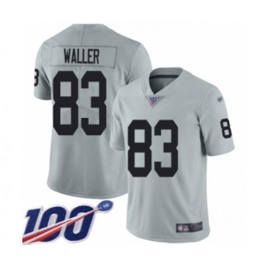 Men's Oakland Raiders 83 Darren Waller Limited Silver Inverted Legend 100th Season Football Jersey
