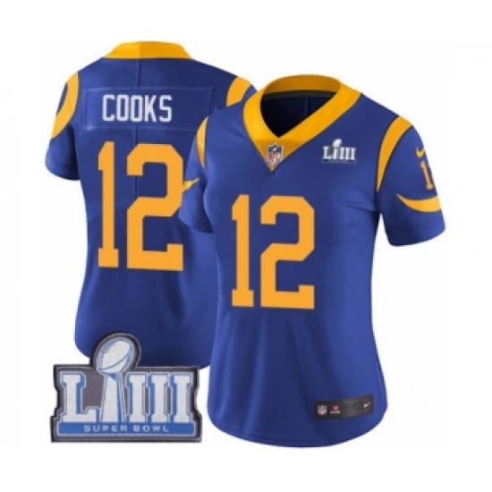 Women's Nike Los Angeles Rams 12 Brandin Cooks Royal Blue Alternate Vapor Untouchable Limited Player Super Bowl LIII Bound NFL Jersey