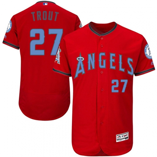 Men's Majestic Los Angeles Angels of Anaheim 27 Mike Trout Authentic Red 2016 Father's Day Fashion Flex Base MLB Jersey