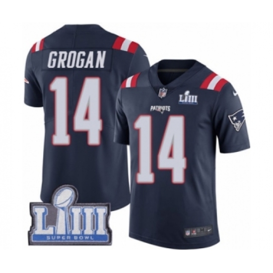 Men's Nike New England Patriots 14 Steve Grogan Limited Navy Blue Rush Vapor Untouchable Super Bowl LIII Bound NFL Jersey