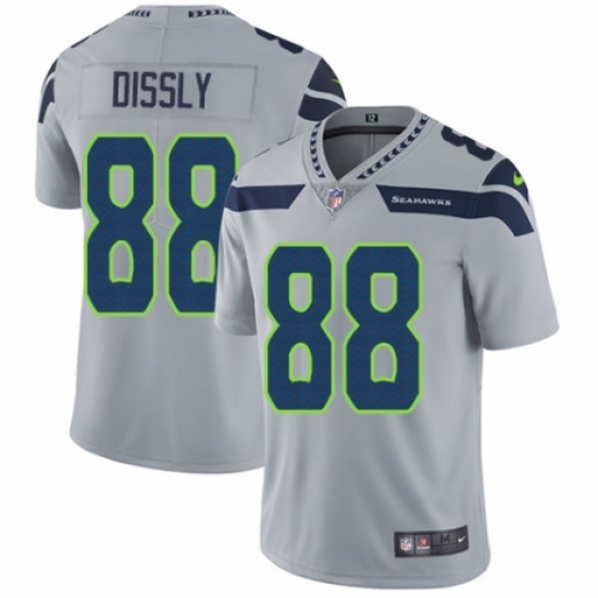 Men's Nike Seattle Seahawks 88 Will Dissly Grey Alternate Vapor Untouchable Limited Player NFL Jersey