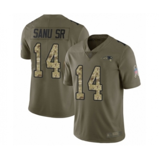 Youth New England Patriots 14 Mohamed Sanu Sr Limited Olive Camo 2017 Salute to Service Football Jersey