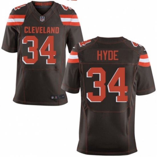 Men's Nike Cleveland Browns 34 Carlos Hyde Elite Brown Team Color NFL Jersey