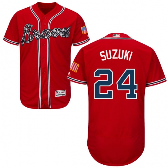 Men's Majestic Atlanta Braves 24 Kurt Suzuki Red Flexbase Authentic Collection MLB Jersey