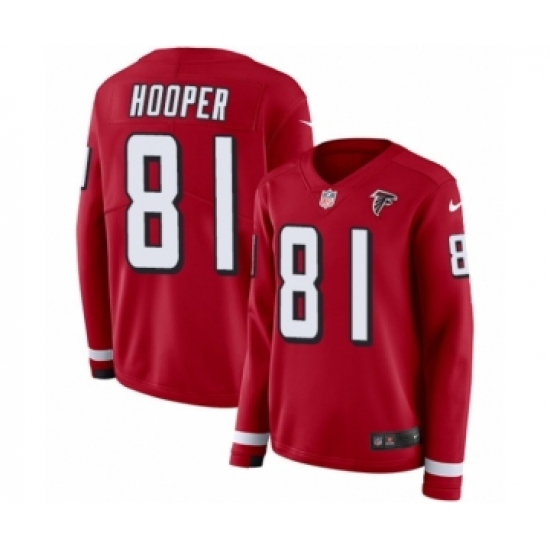 Women's Nike Atlanta Falcons 81 Austin Hooper Limited Red Therma Long Sleeve NFL Jersey